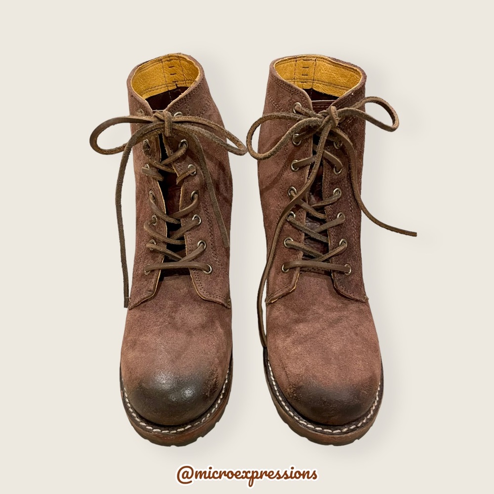 $428 Frye Sabrina 6G Lace Up Dark Brown Real Leather Suede Moto Combat AnkleBoot - Picture 8 of 14